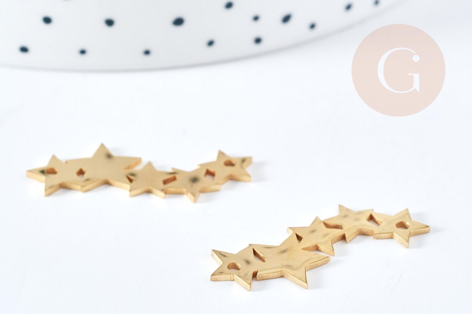 Pendentif connecteur étoiles acier 304 doré inoxydable 30mm, x1 (G9789)