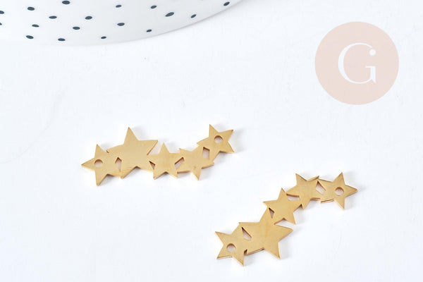 Pendentif connecteur étoiles acier 304 doré inoxydable 30mm, x1 (G9789)