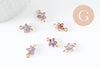 Pendentif connecteur fleur doré 24 carats zircon violet,pendentif doré cristal, 12.5mm, x1 (G4035)