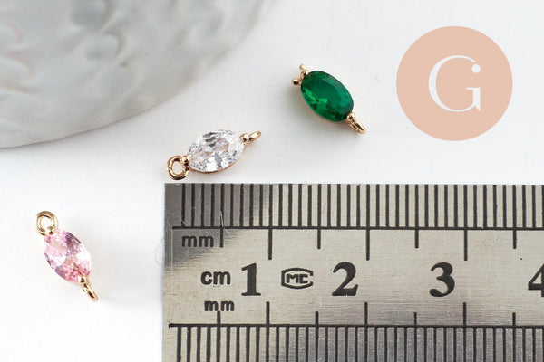 Pendentif connecteur goutte doré 24 carats zircon multicolore 11x4mm, x5 (G5520)