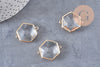 Pendentif connecteur hexagone doré cristal transparent facettes,pendentif cristal, pendentif doré,création bijoux,25.5mm, x 2 (G2647)