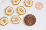 Pendentif connecteur hexagone rocaille MIYUKI TOHO rose blanc or 18x14mm,pendentif verre, x1 (G6251)