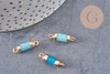 Pendentif connecteur jade bleu tube fer doré 20mm, pendentif bijoux pierre, x1 (G1031)