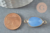 Pendentif connecteur jade naturel teinté bleu laiton doré 27.5mm,creation bijoux pierre naturelle, x1 G1030