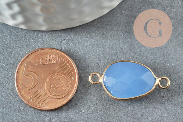 Pendentif connecteur jade naturel teinté bleu laiton doré 27.5mm,creation bijoux pierre naturelle, x1 G1030