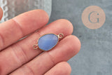 Pendentif connecteur jade naturel teinté bleu laiton doré 27.5mm,creation bijoux pierre naturelle, x1 G1030