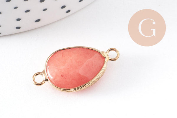 Pendentif connecteur jade naturel teinté rose laiton doré 27.5mm,x1 (G0966)