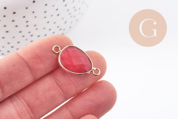 Pendentif connecteur jade naturel teinté rose laiton doré 27.5mm,x1 (G0966)