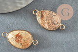 Pendentif connecteur jaspe paysage naturel laiton doré 27.5mm, x1 (G1341)