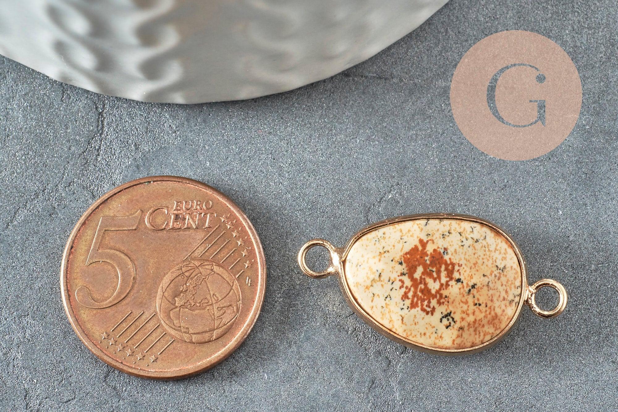 Pendentif connecteur jaspe paysage naturel laiton doré 27.5mm, x1 (G1341)