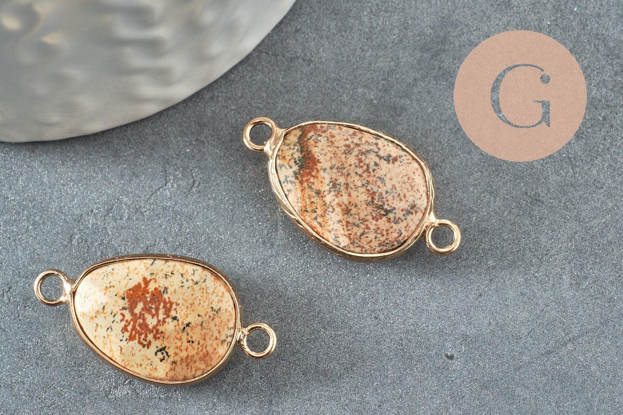 Pendentif connecteur jaspe paysage naturel laiton doré 27.5mm, x1 (G1341)