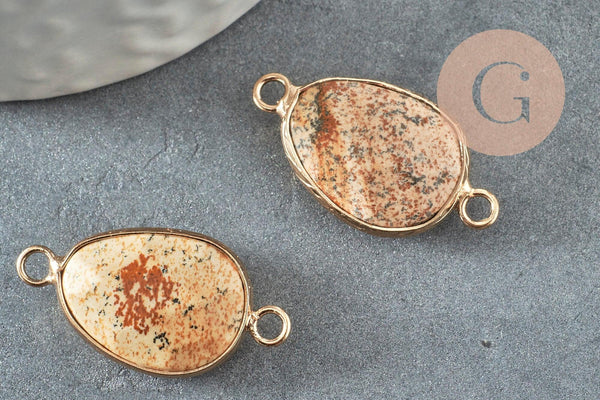 Pendentif connecteur jaspe paysage naturel laiton doré 27.5mm,creation bijou pierre naturelle, x1 G1341