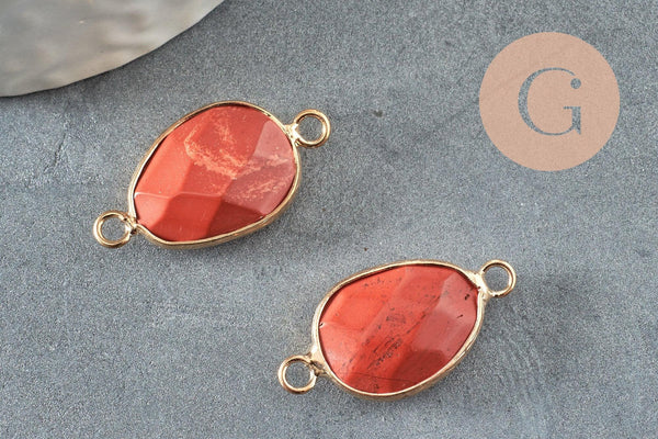 Pendentif connecteur jaspe rouge laiton doré 27.5mm,creation bijou pierre naturelle, x1 G1036