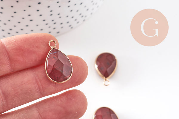 Pendentif connecteur jaspe rouge naturel laiton doré 23mm, x1 (G5163)