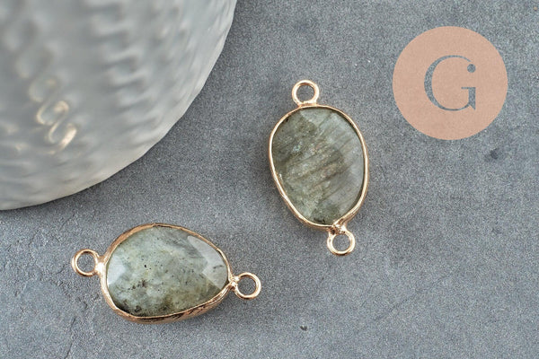 Pendentif connecteur labradorite naturelle laiton doré 27.5mm,creation bijou pierre naturelle, x1 G0308