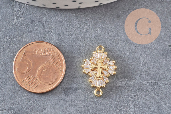 Pendentif connecteur laiton doré 18k cristal 20mm,sans nickel,cadeau anniversaire pendentif religieux, x1 (G6354)