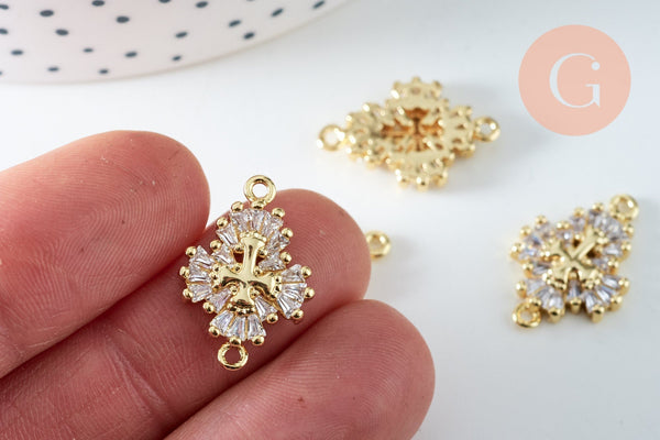 Pendentif connecteur laiton doré 18k cristal 20mm,sans nickel,cadeau anniversaire pendentif religieux, x1 (G6354)