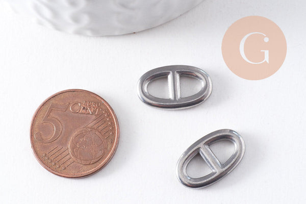 Pendentif connecteur maille marine acier 304 inoxydable platine 17.5mm, x1 (G10375)