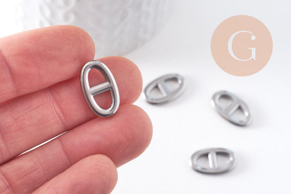 Pendentif connecteur maille marine acier 304 inoxydable platine 17.5mm, x1 (G10375)