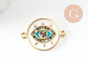 Pendentif connecteur oeil cristal zircon émail coloré,pendentif en laiton doré porte-bonheur contre mauvais oeil 20mm, x1 (G3575)