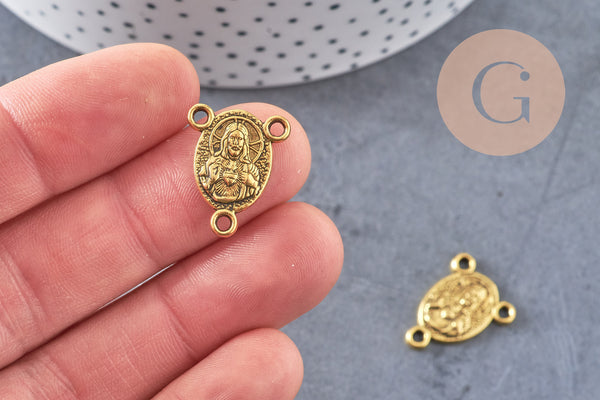 Pendentif connecteur ovale Vierge Marie or,pendentif religion,sans nickel, notre dame, madonne,19mm, x5 (G5295)