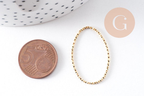 Pendentif connecteur ovale acier 304 inoxydable doré 18K texturé 31mm, x2 (G10408)