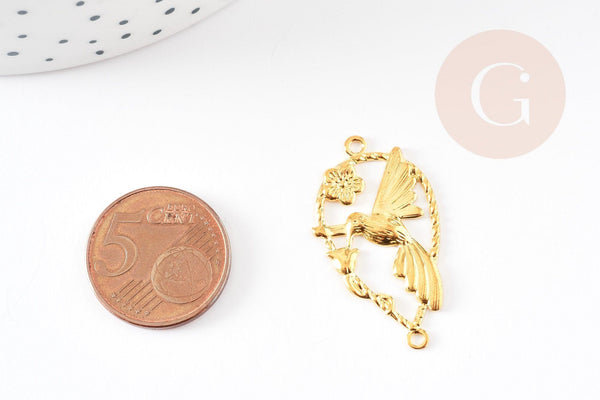 Pendentif connecteur ovale colibri laiton doré 33.5mm, x1 G4036