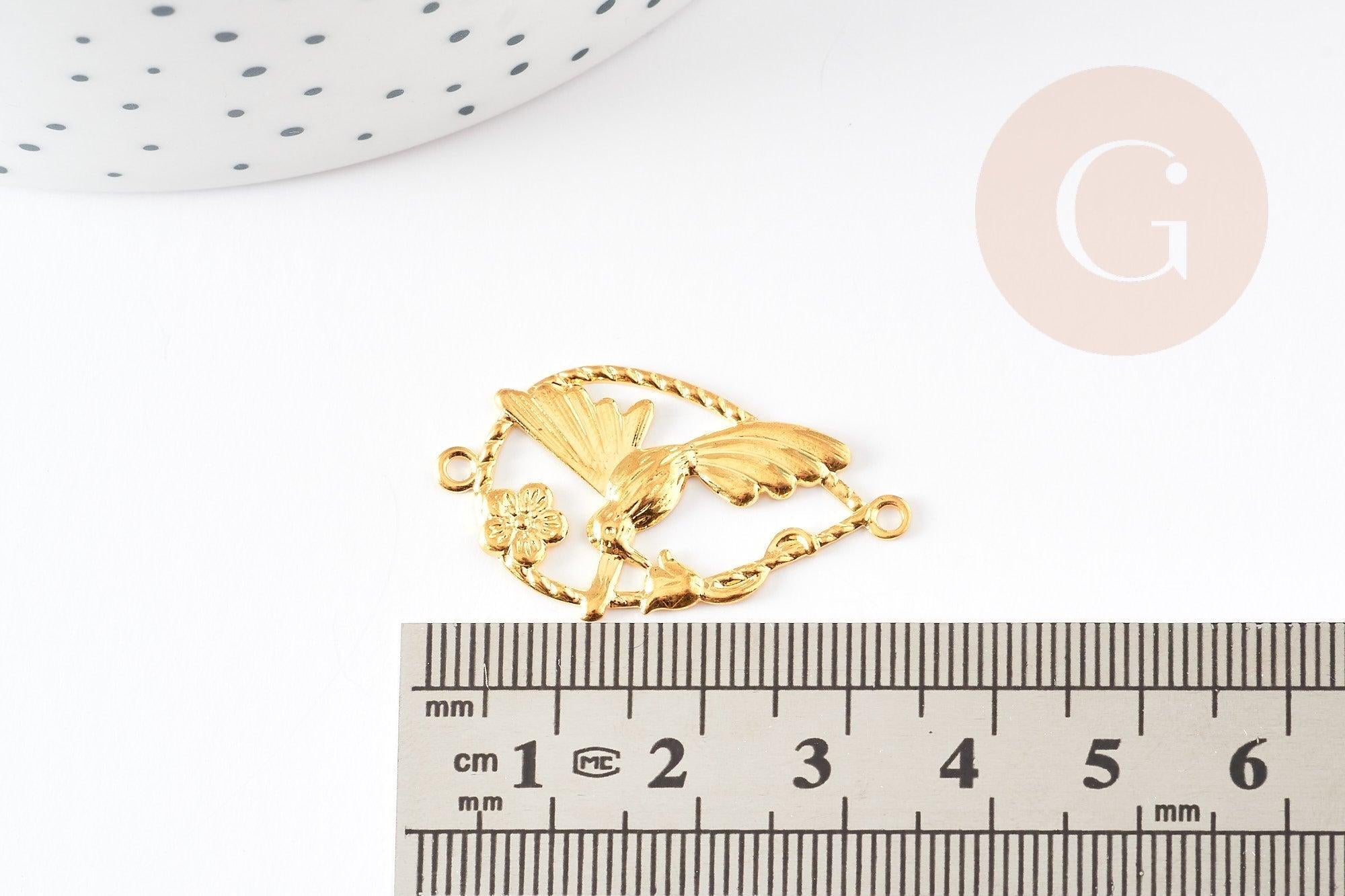 Pendentif connecteur ovale colibri laiton doré 33.5mm, x1 G4036