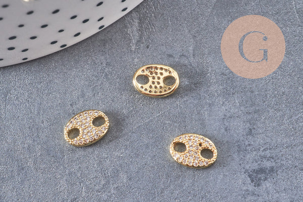 Pendentif connecteur ovale laiton doré 18k cristal 10.5mm, x1 (G5241)