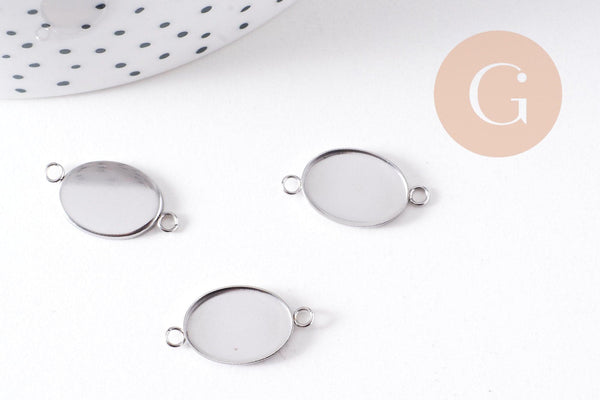Pendentif connecteur ovale support cabochon 14x10mm acier 304 inoxydable IP, x2 (G10292)