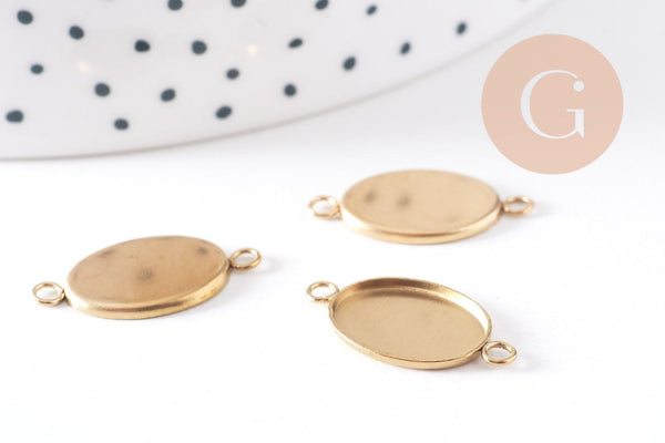 Pendentif connecteur ovale support cabochon 14x10mm acier 304 inoxydable IP, x2 (G10292)