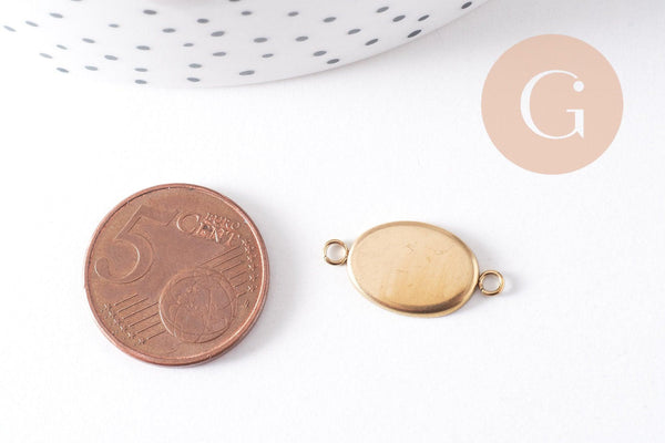 Pendentif connecteur ovale support cabochon 14x10mm acier 304 inoxydable IP, x2 (G10292)