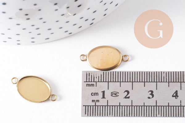 Pendentif connecteur ovale support cabochon 14x10mm acier 304 inoxydable IP, x2 (G10292)