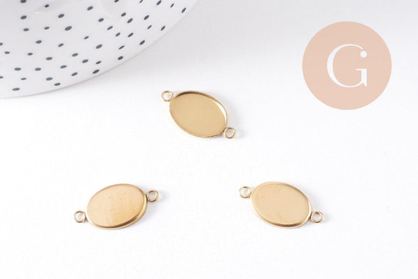 Pendentif connecteur ovale support cabochon 14x10mm acier 304 inoxydable IP, x2 (G10292)