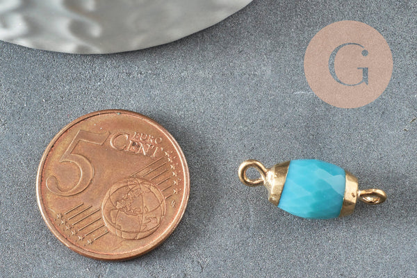 Pendentif connecteur ovale verre bleu fer doré 21mm,création bijou cristal et or, x1 (G4031)