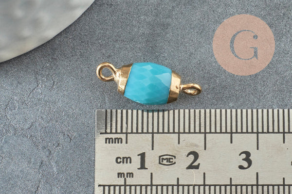 Pendentif connecteur ovale verre bleu fer doré 21mm,création bijou cristal et or, x1 (G4031)