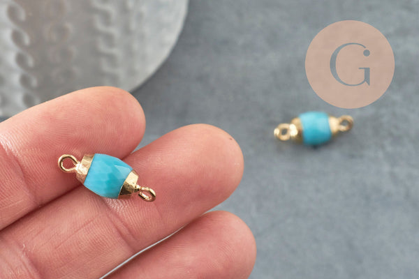 Pendentif connecteur ovale verre bleu fer doré 21mm,création bijou cristal et or, x1 (G4031)