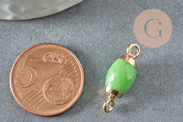 Pendentif connecteur ovale verre vert fer doré 21mm ,création bijou cristal et or x1 G4030