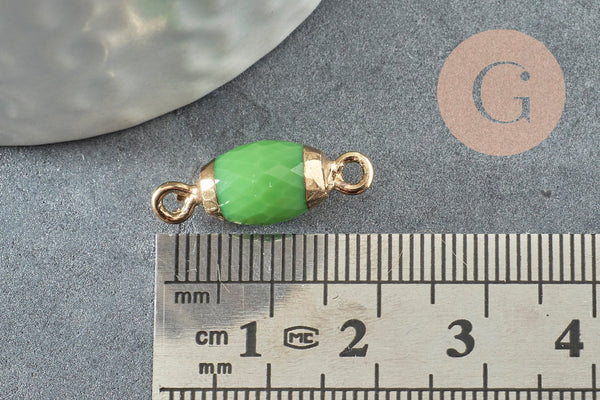 Pendentif connecteur ovale verre vert fer doré 21mm ,création bijou cristal et or x1 G4030