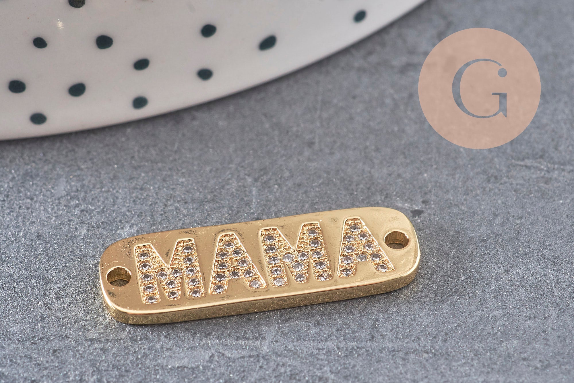 Pendentif connecteur plaque MAMA laiton doré 18k cristal,pendentif amour, Pendentif zircon,27mm, x1 (G2829)