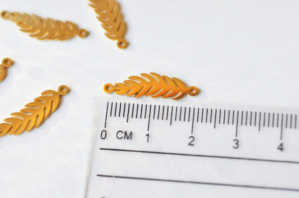 Pendentif connecteur plume acier 201 doré inoxydable, création bijou doré, 22mm, x1 (G4833)