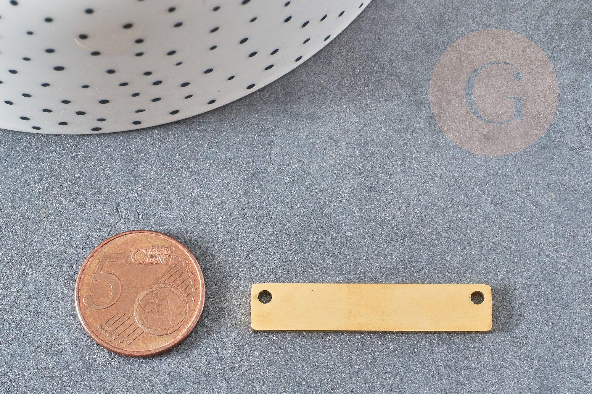 Pendentif connecteur rectangle acier doré 39mm, x1 (G4554)