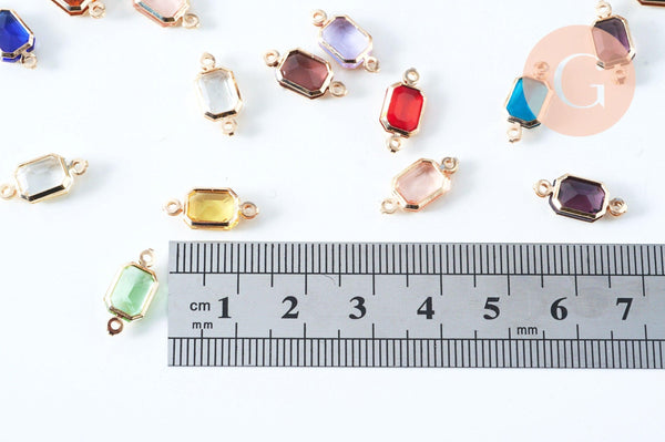 Pendentif connecteur rectangle doré cristal 14.5mm,pendentif cristal coloré, x1 (G6393)