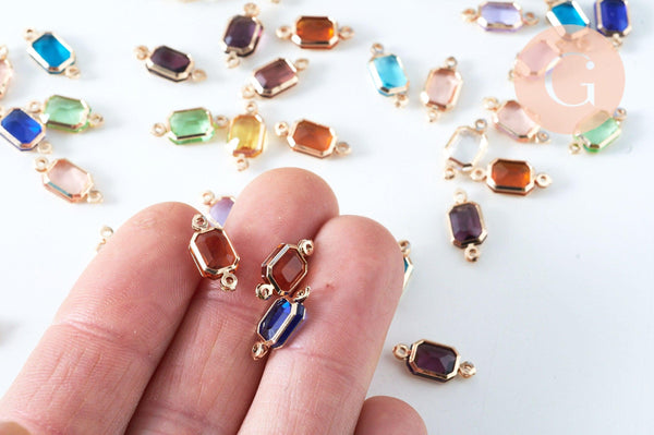 Pendentif connecteur rectangle doré cristal 14.5mm,pendentif cristal coloré, x1 (G6393)