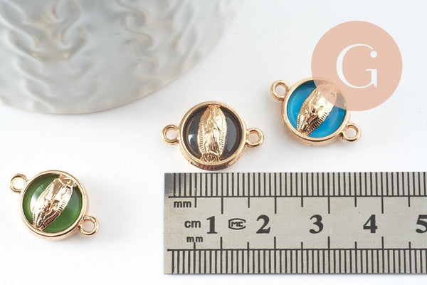 Pendentif connecteur rond Vierge Marie laiton doré 19.5mm, x1 (G5260)
