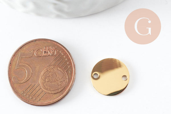 Pendentif connecteur rond acier 201 inoxydable doré 12mm finition Miroir, x1 (G10185)