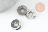 Pendentif connecteur rond acier 304 inoxydable platine soleil évidé 10mm, x1 (G9981)