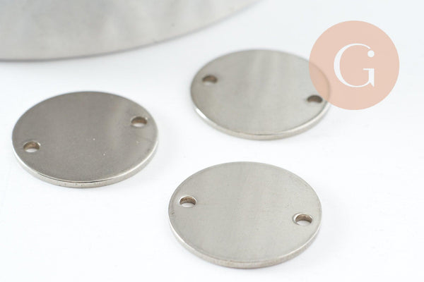 Pendentif connecteur rond acier platine 304 inoxydable 16mm, création bijoux acier inoxydable x5 G9583