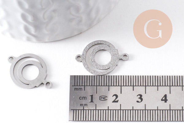 Pendentif connecteur rond en acier 201 inoxydable platine 19mm, x2 (G10379)