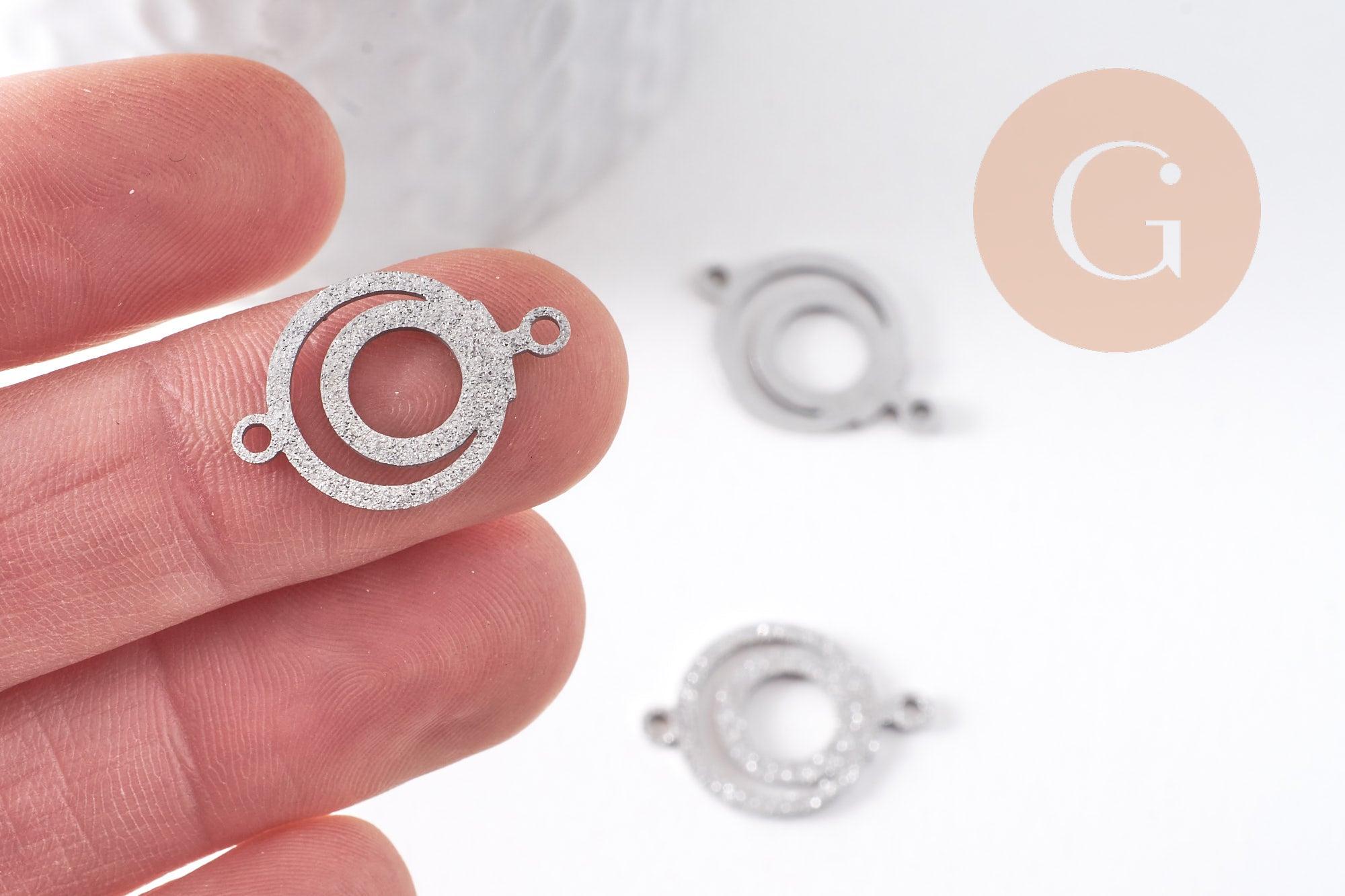 Pendentif connecteur rond en acier 201 inoxydable platine 19mm, x2 (G10379)